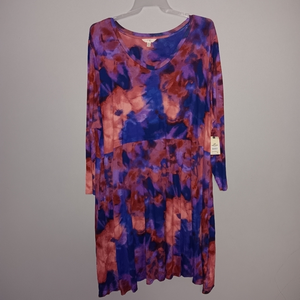 Terra and sky women's dress size 4X tye dye blue and purple long sleeves